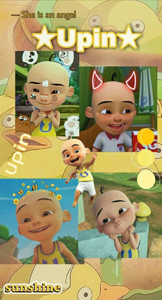 Upin Ipin Yellow Aesthetic Collage Background
