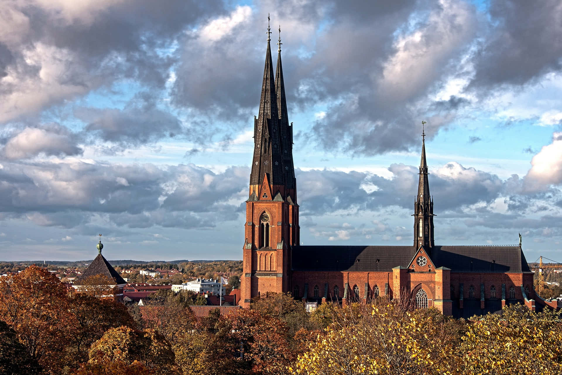 Uppsala Kathedraal Herfst Skyline Achtergrond