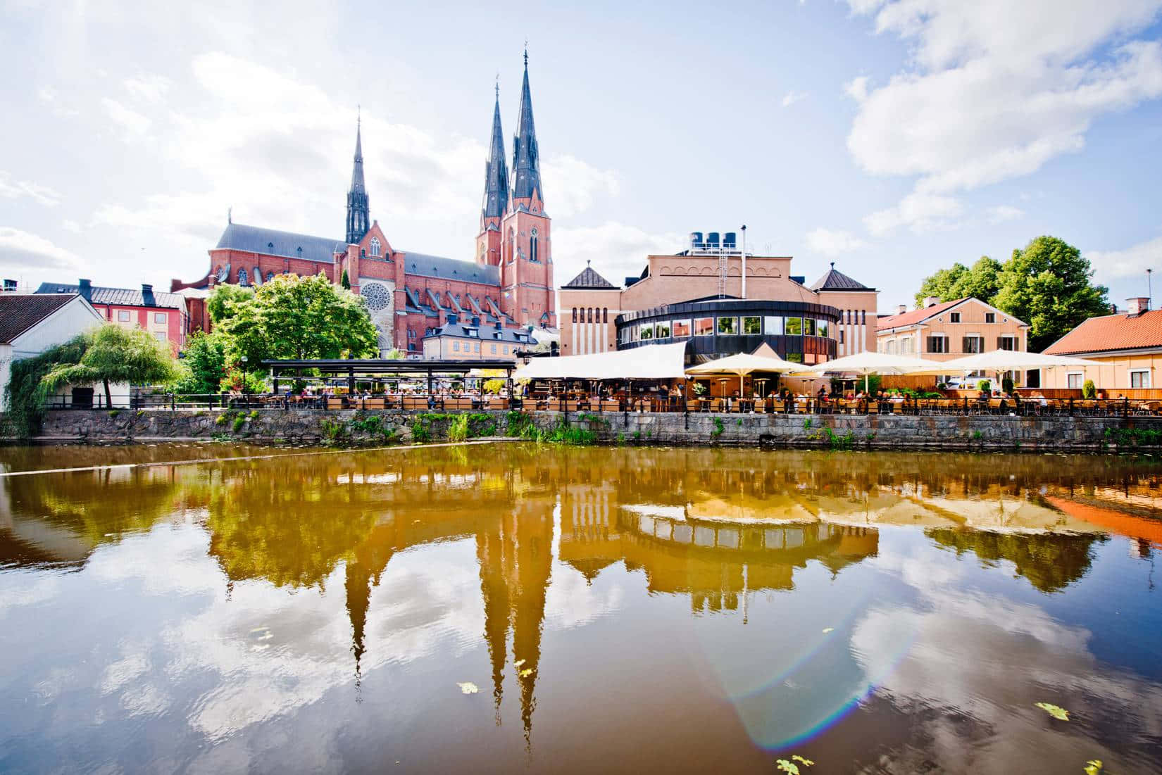 Uppsala Cathedral River Reflection Wallpaper