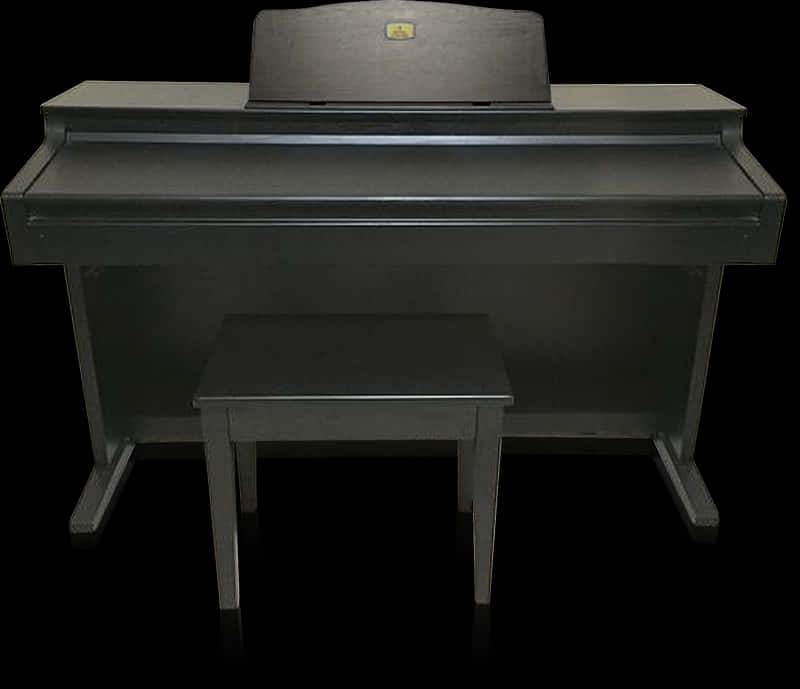 Upright Pianoand Stool Black PNG