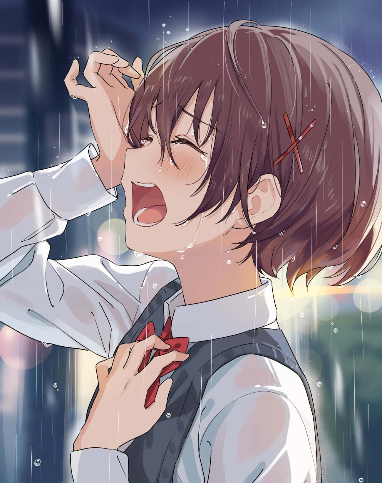 Upset Anime Girlin Rain Wallpaper