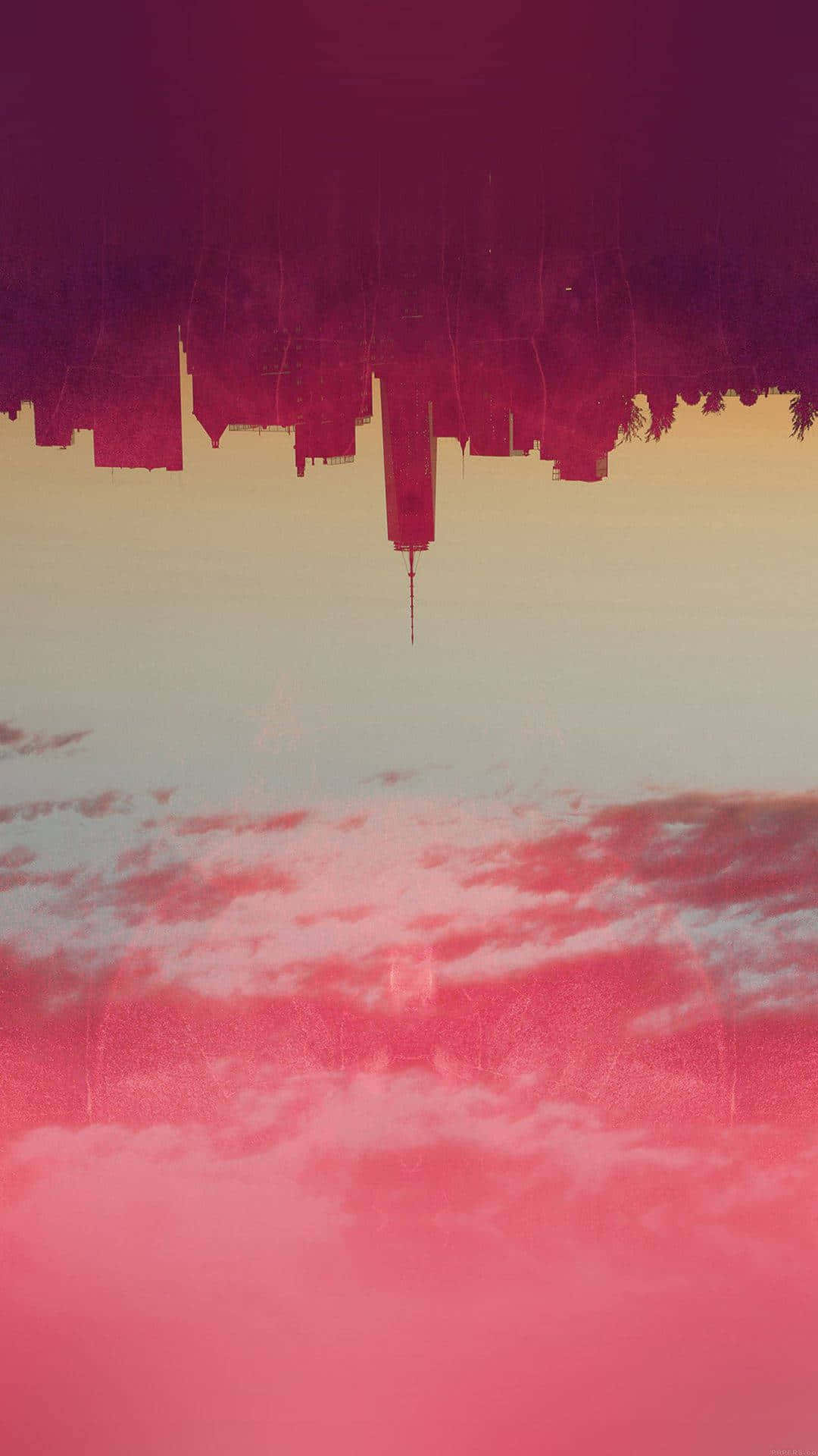 Upside Down Cityscape In Pink Hues Wallpaper