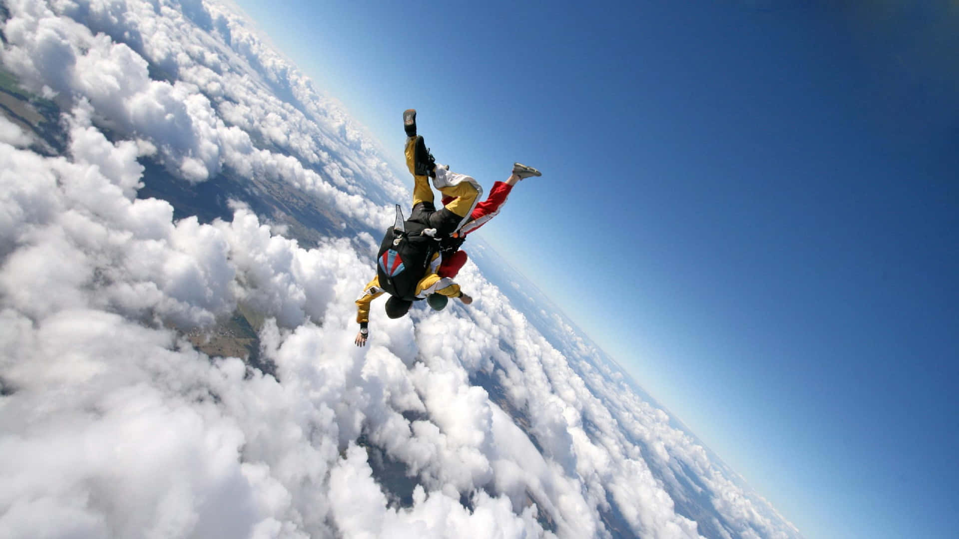 Upside Down Falling Above Clouds Skydiving Background