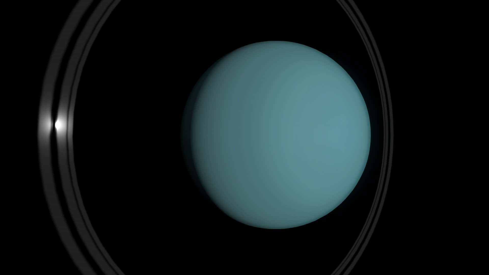 The icy blue hues of Uranus are displayed beneath the starry sky.