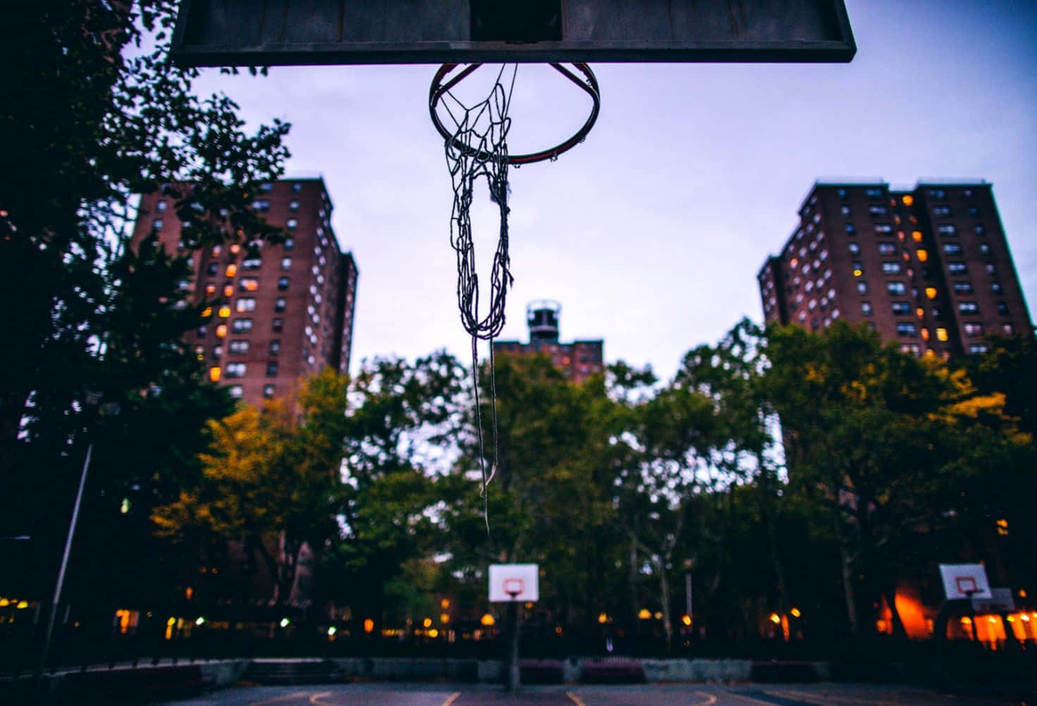 Urban Basketball Court Dusk Wallpaper