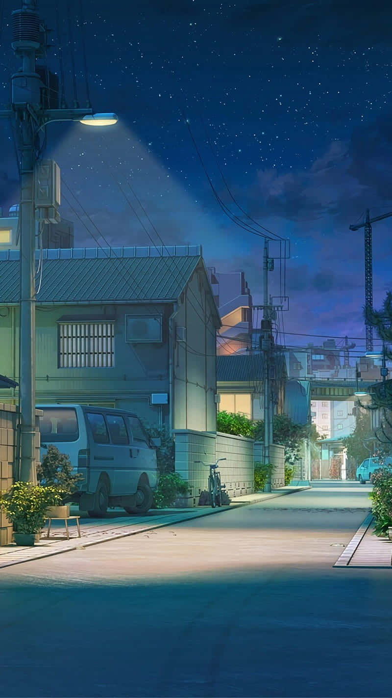 Download Urban Community Night Anime Scenery Wallpaper 