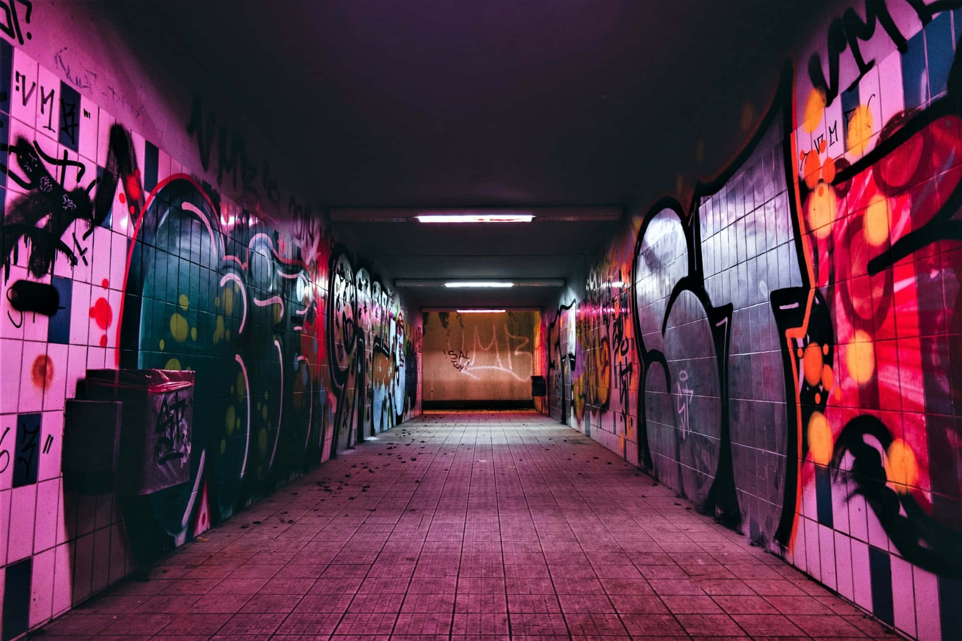Urban Graffiti Corridor Wallpaper
