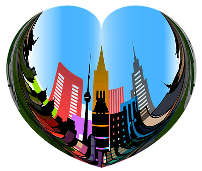 Urban Heart Skyline Illustration PNG