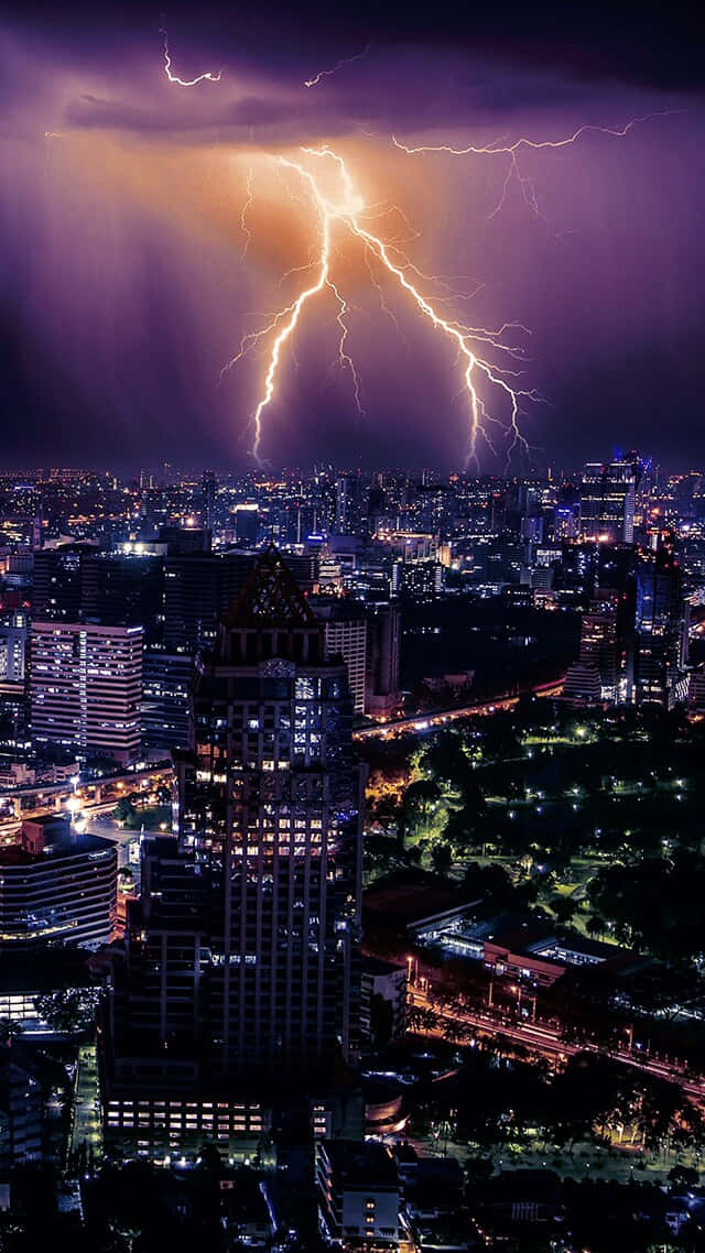 Urban Lightning Strike Night View Wallpaper