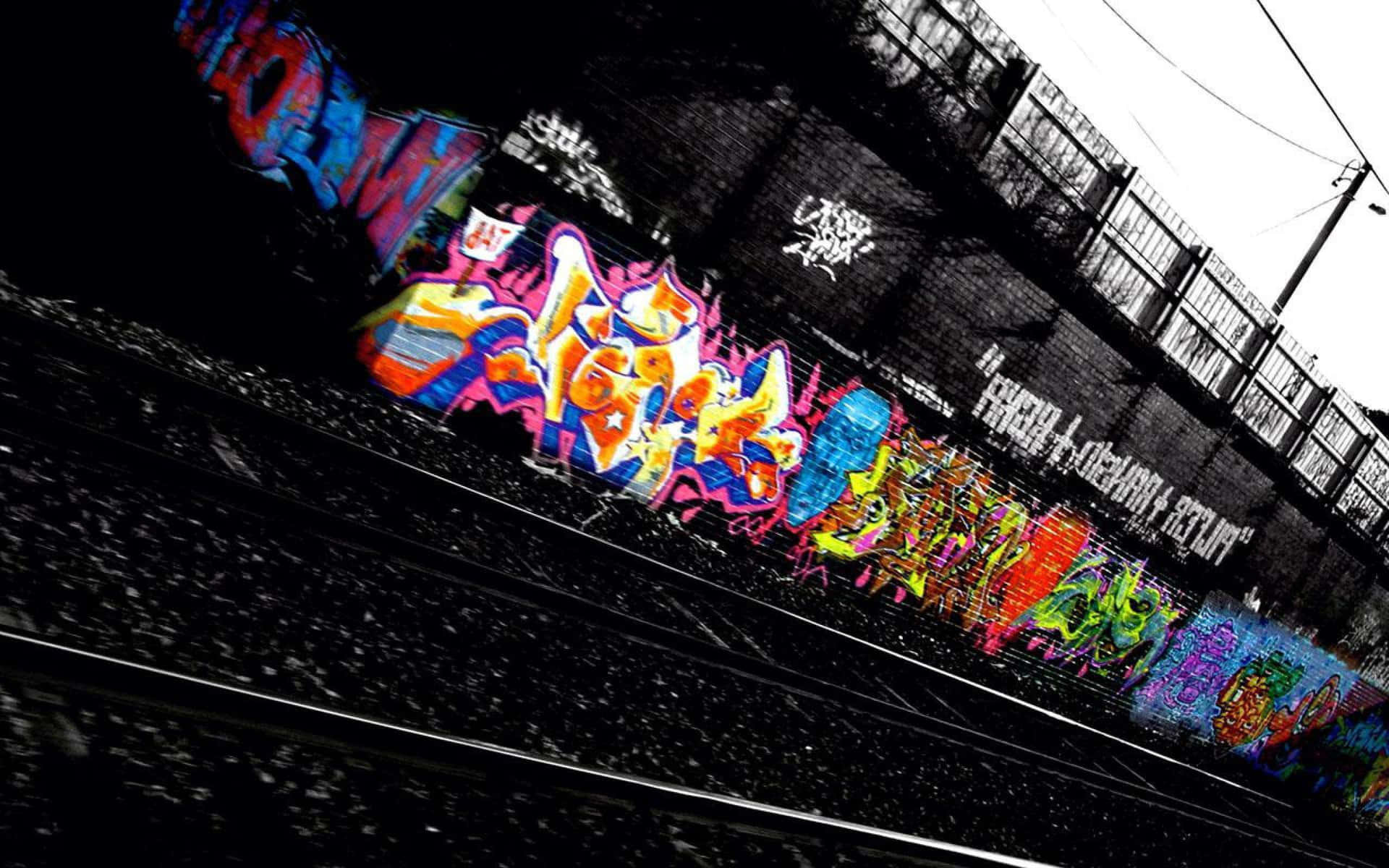 Urban Neon Graffiti Art Railway Side Wallpaper