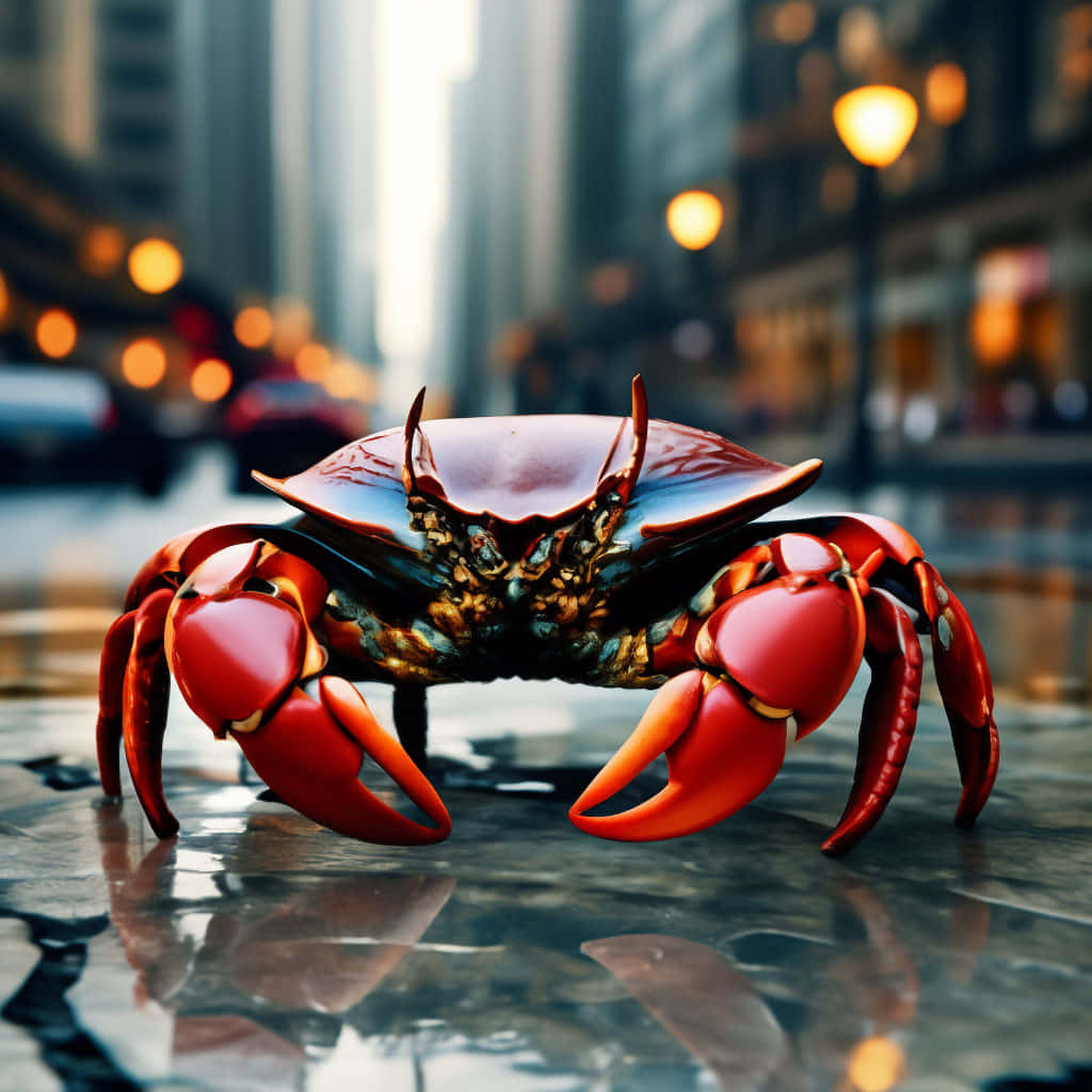 Urban Red Crab Crossing Street Wallpaper