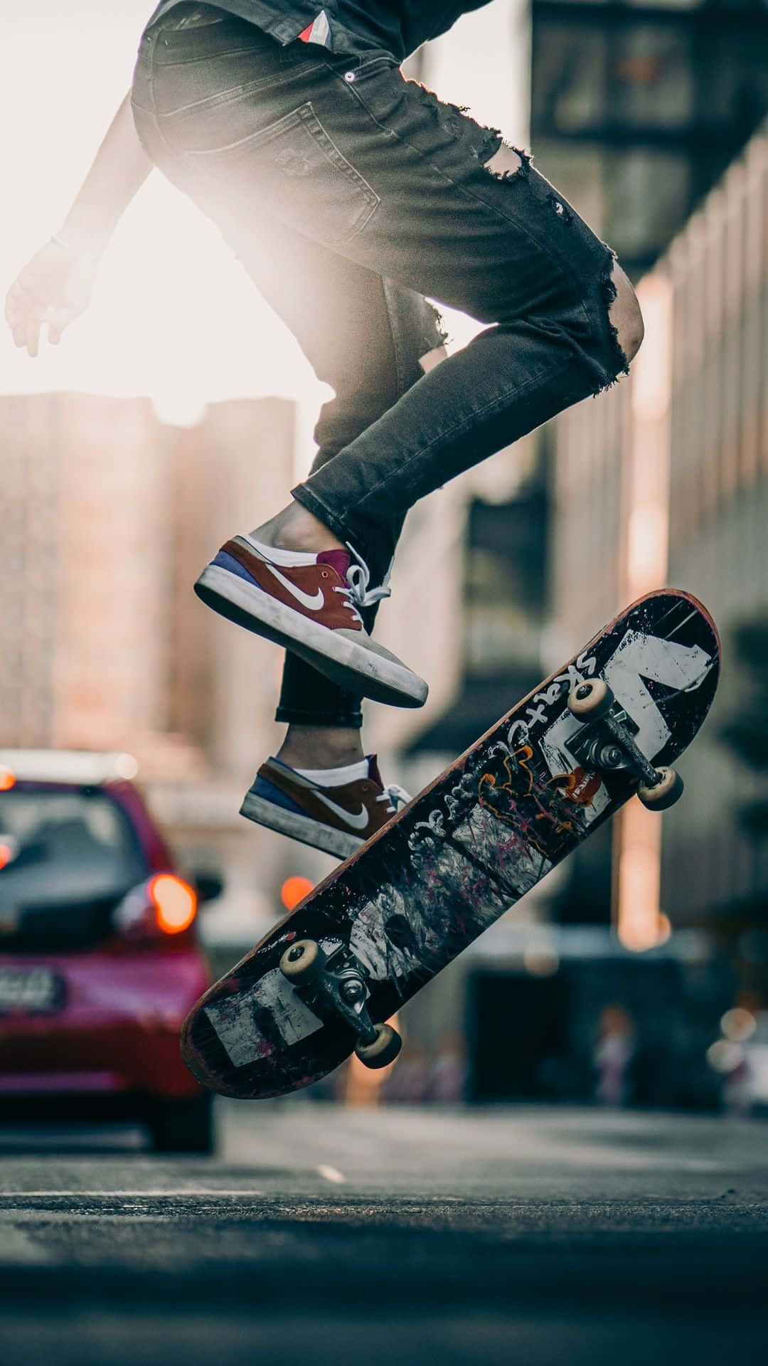 Stedelijke Skateboard Trick Actie Achtergrond