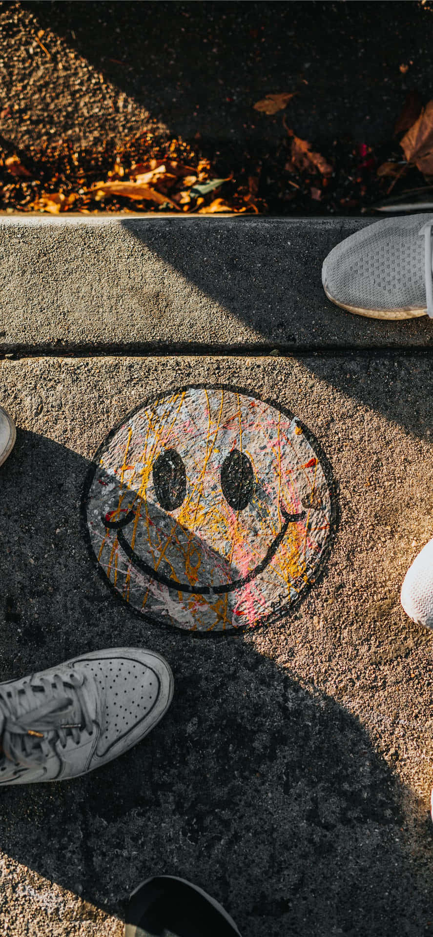 Urban Smiley Manhole Cover Graffiti Wallpaper
