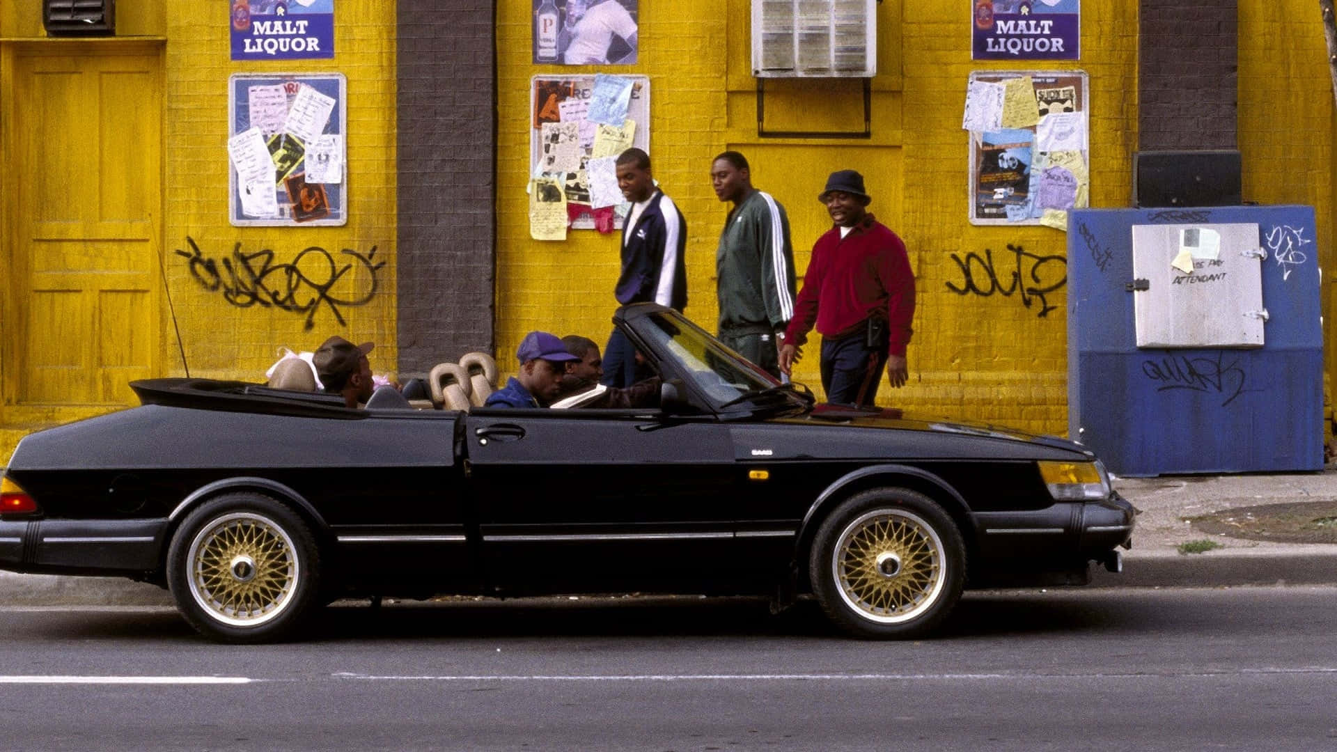 Stedelijke Straatscene Met Klassieke Auto En Mensen Achtergrond