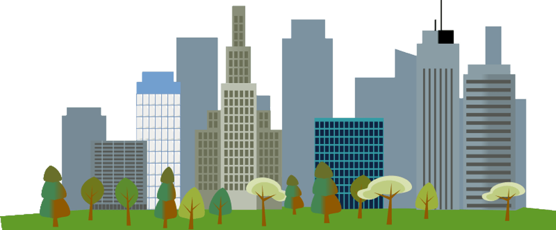 Urban_ Skyline_with_ Greenery_ Vector PNG