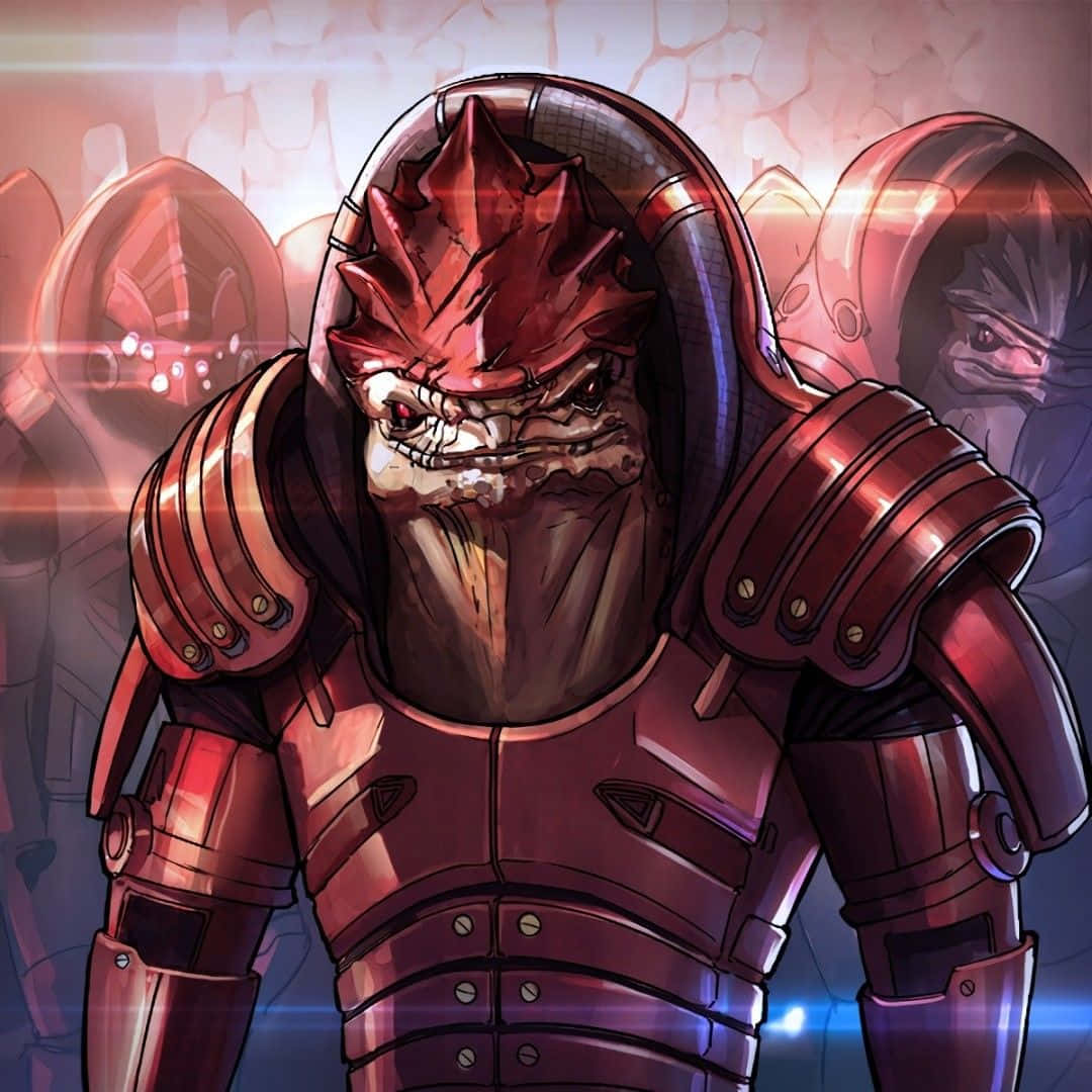 Urdnot Wrex, powerful Krogan leader and squad member in Mass Effect Wallpaper