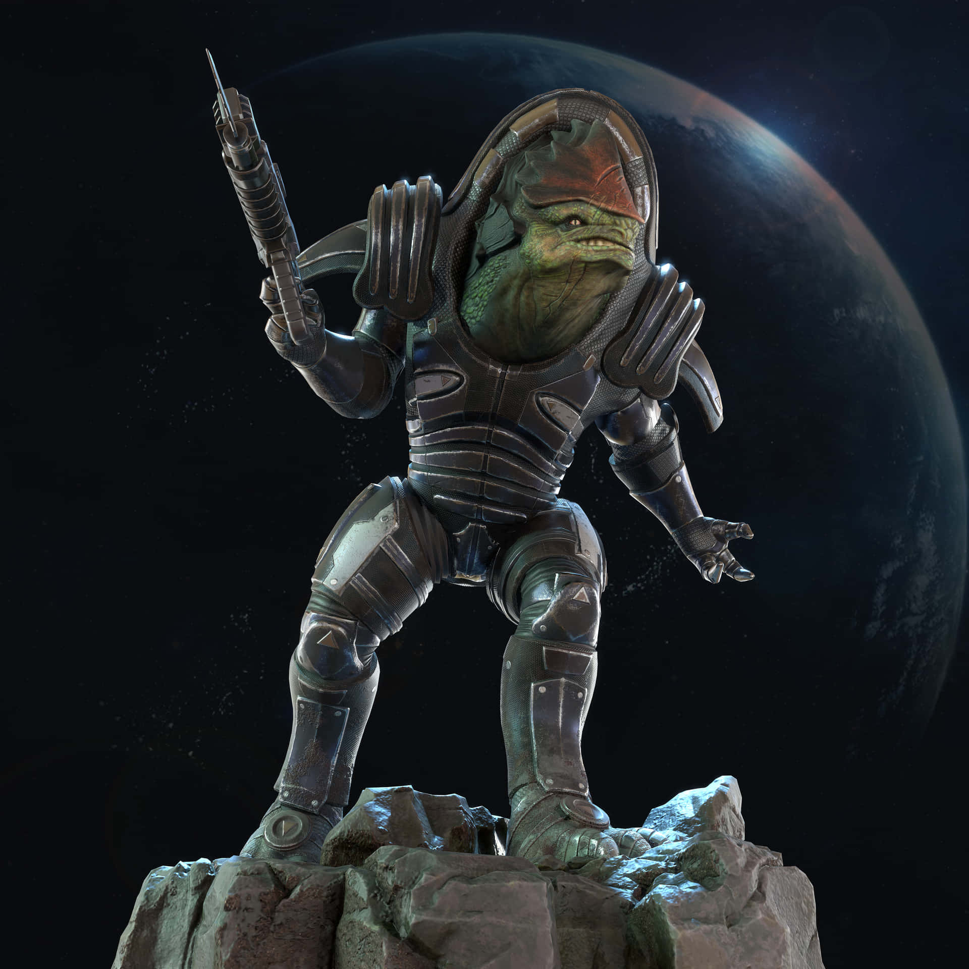Urdnot Wrex, the powerful Krogan warrior from Mass Effect Wallpaper