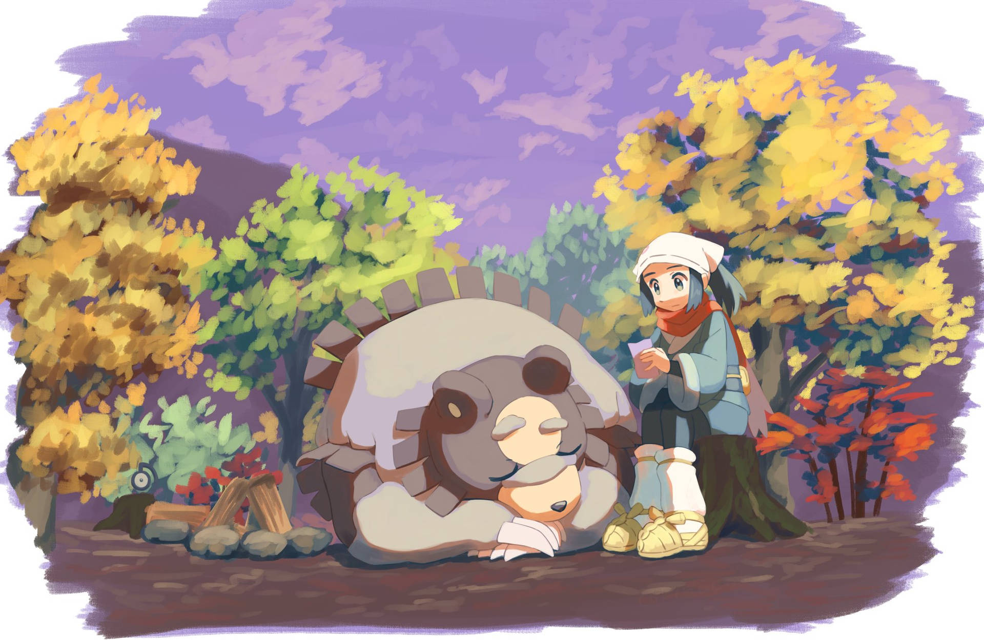 Ursaluna And Akari Pokémon Legends Arceus Wallpaper