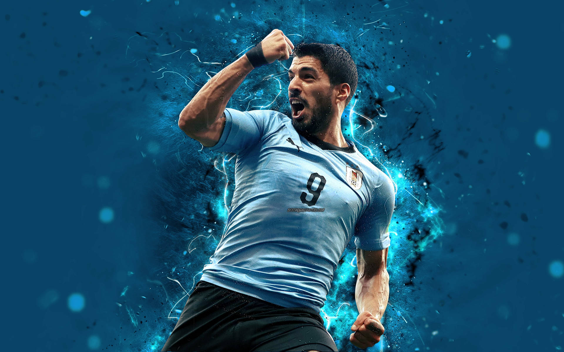 Uruguaynational Football Team Suarez Blå Konst Wallpaper