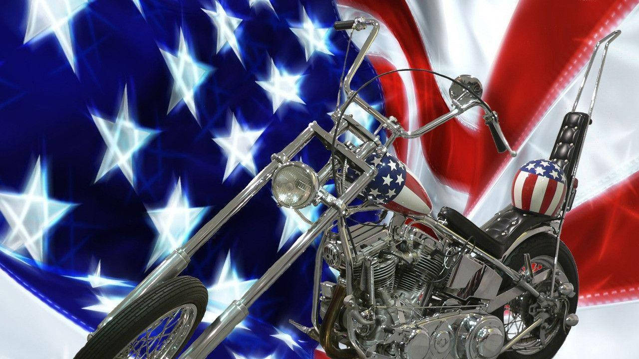Motocicletacon La Bandera De Estados Unidos Easy Rider. Fondo de pantalla