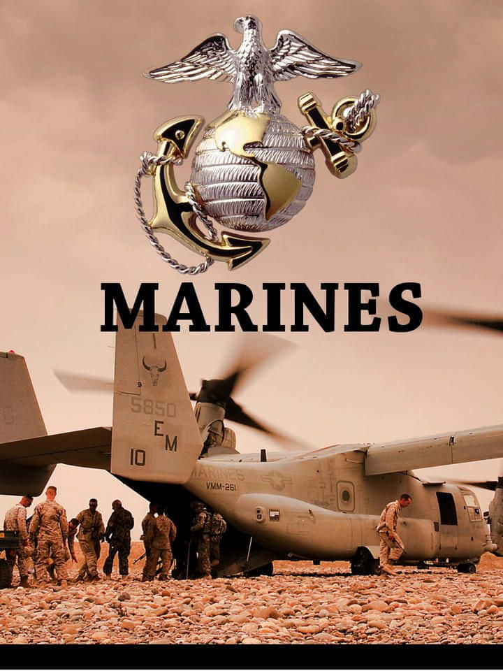 Marinesein Militärhubschrauber Mit Soldaten Am Boden Wallpaper