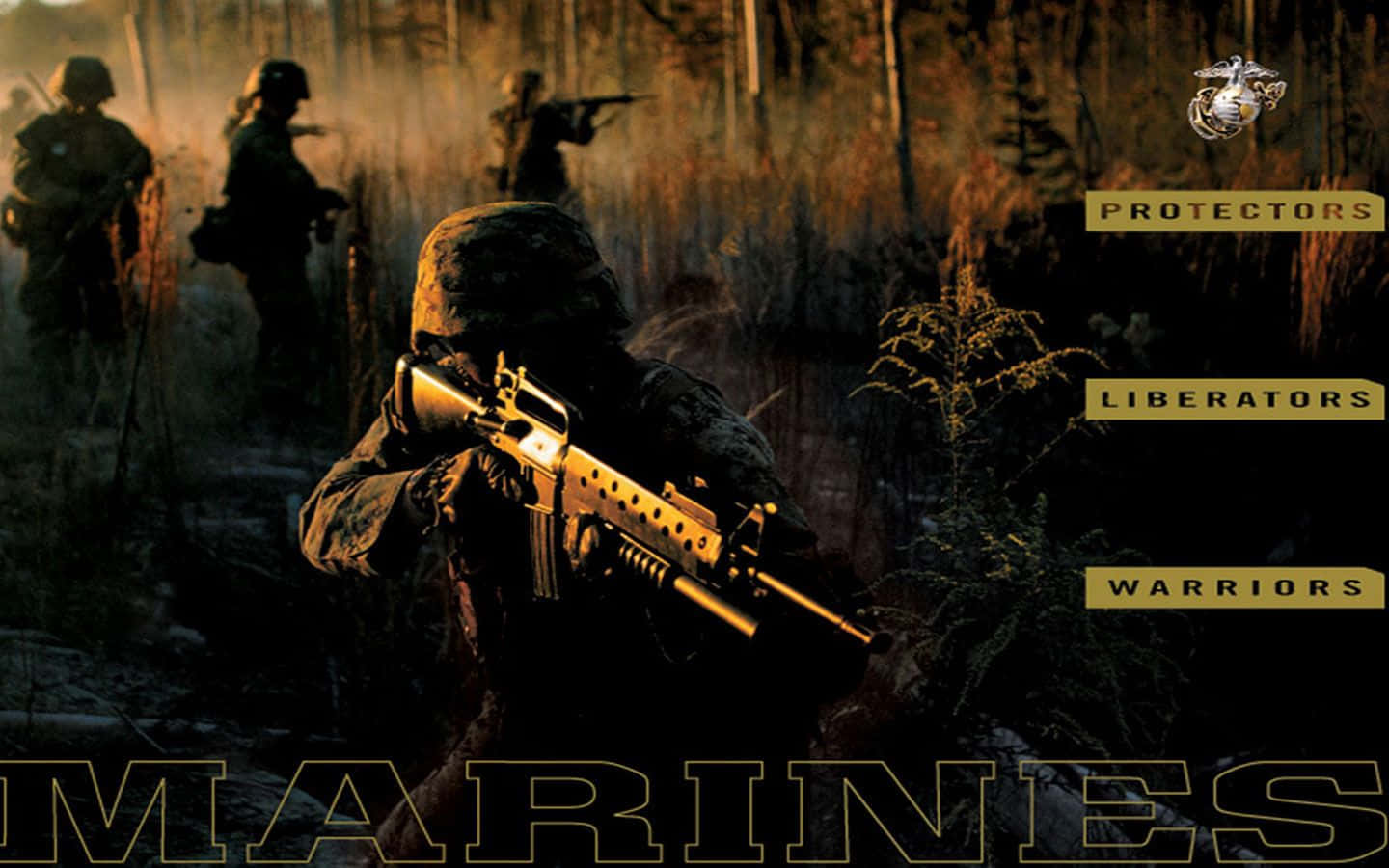 US Marines charging forward during battle. Wallpaper