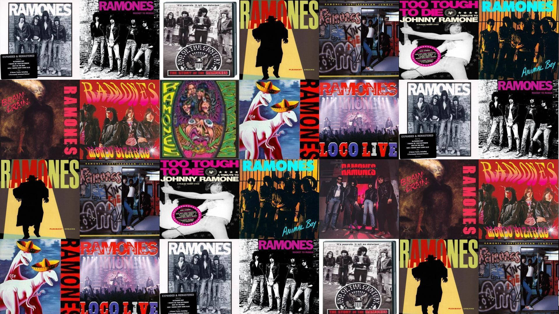 Montajede Ilustraciones De Portadas De Álbumes De La Banda Estadounidense De Punk Rock, Ramones. Fondo de pantalla