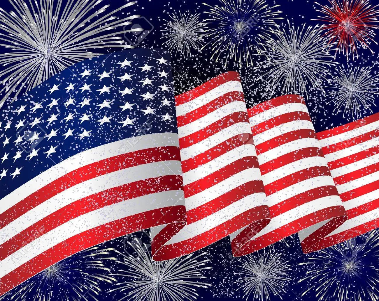 Usa Flag And Fireworks Background