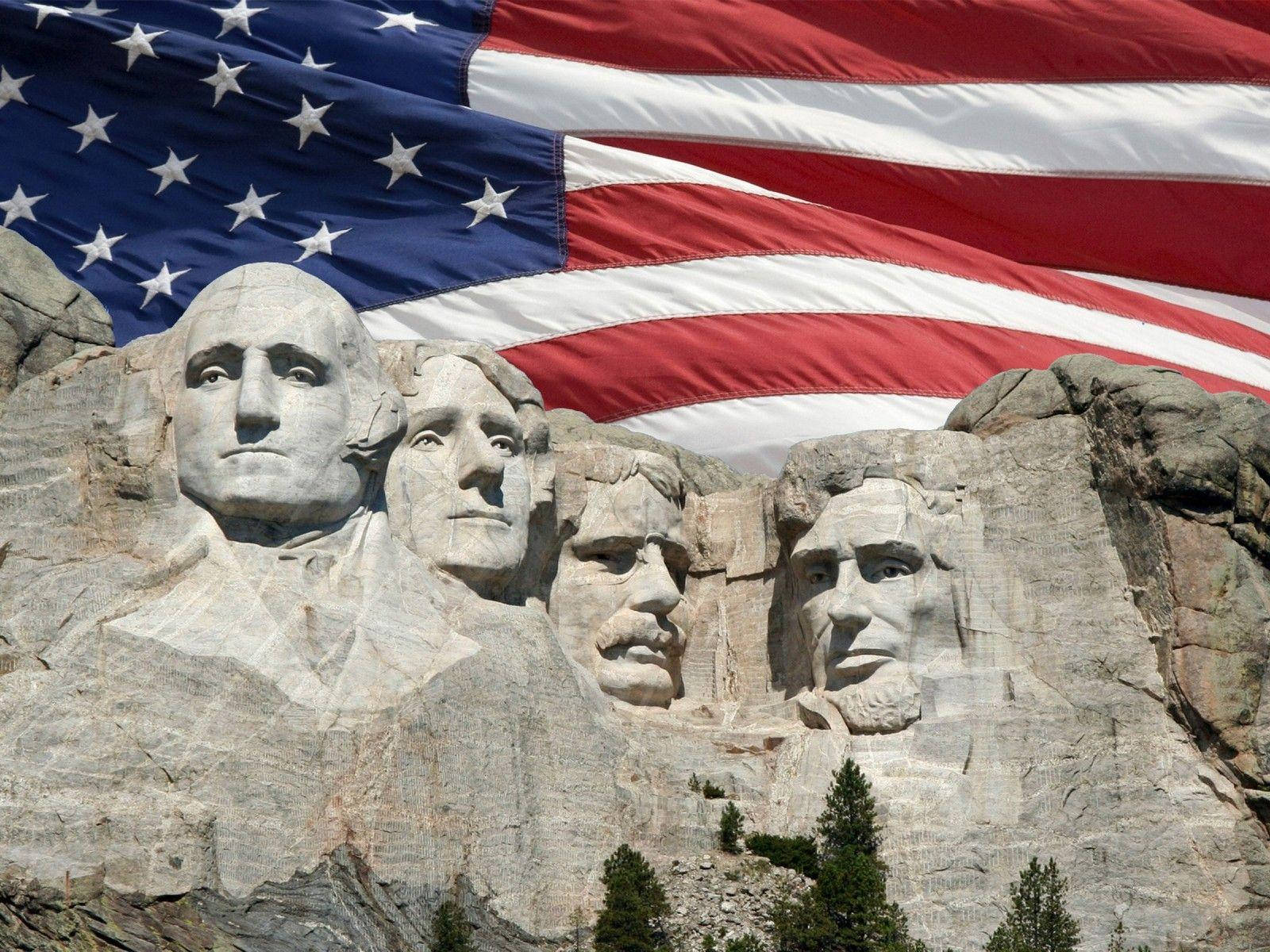 Usa Flag Behind Mount Rushmore Wallpaper