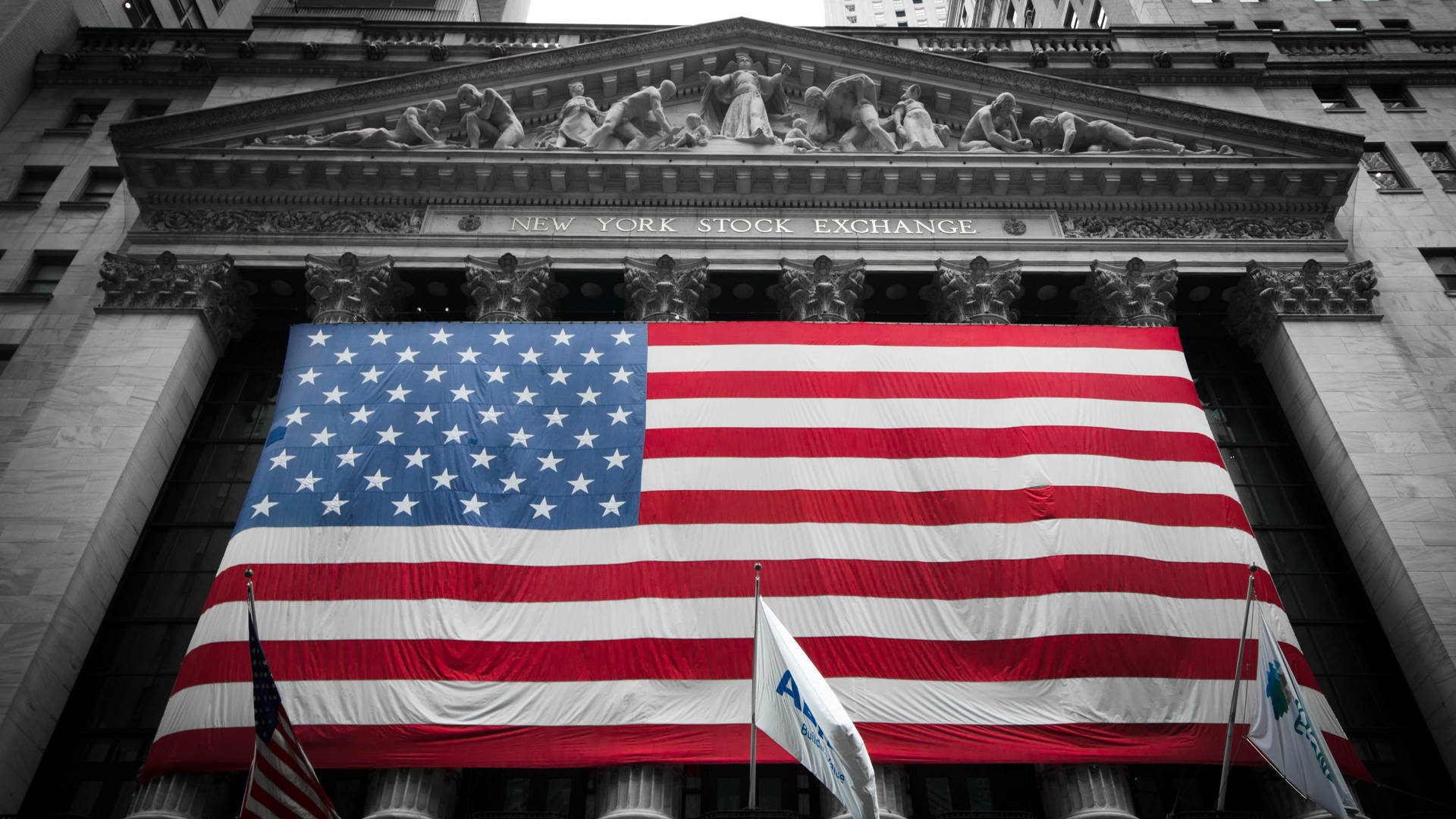 Usa Flag On Wall Street Background