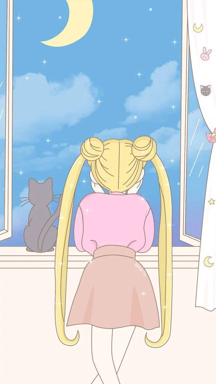 Usagiy Luna Junto A La Ventana Sailor Moon Iphone. Fondo de pantalla