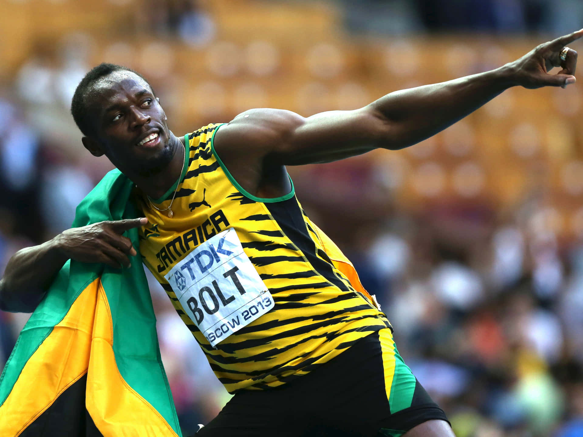 Usain Bolt sort, grøn, gul tøj Striber Tapeter Wallpaper