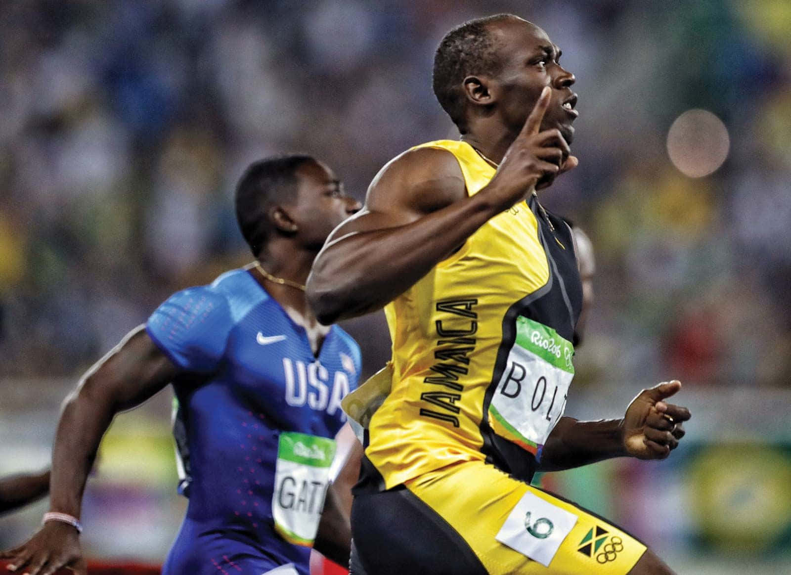 Usain Bolt løber med en anden løber Wallpaper