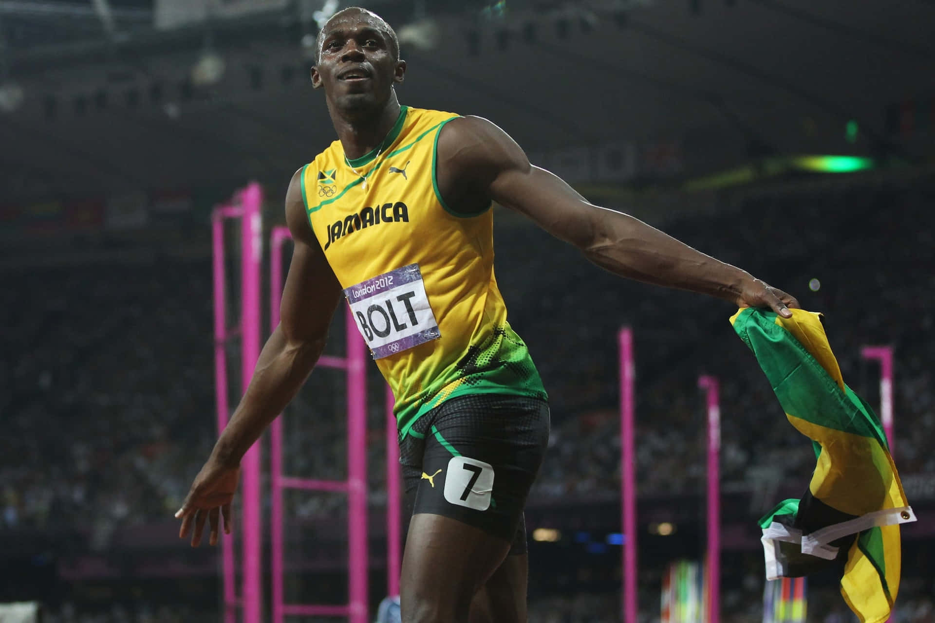 Usain Bolt Klar Til Løb Gul og Blå Tapet Wallpaper