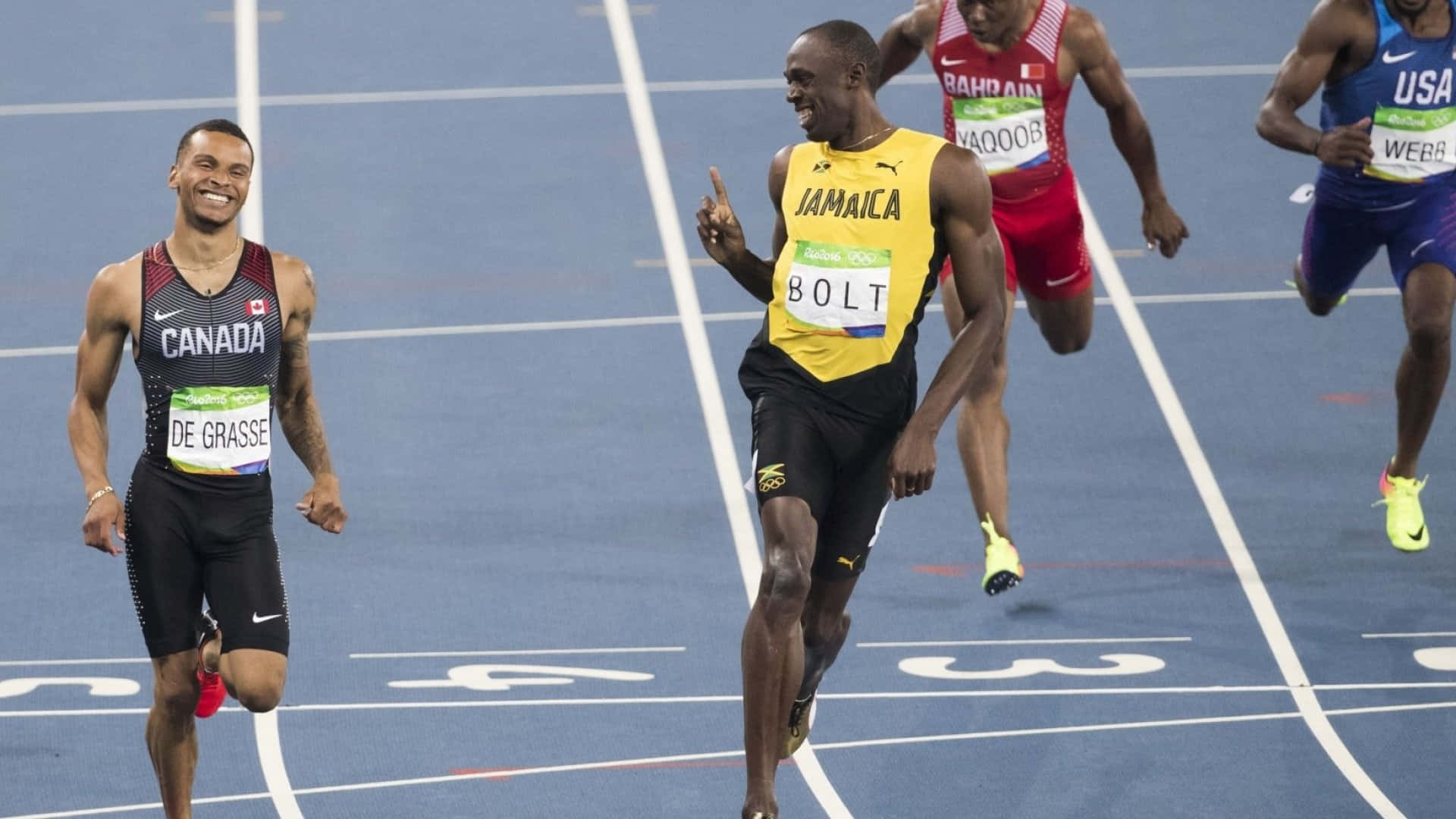Usain Bolt Smiling With Competitor Wallpaper