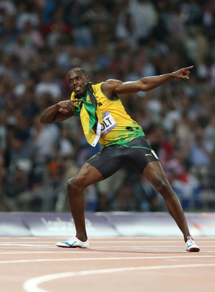 Usain Bolt Striking Pose Crowd Watches Wallpaper