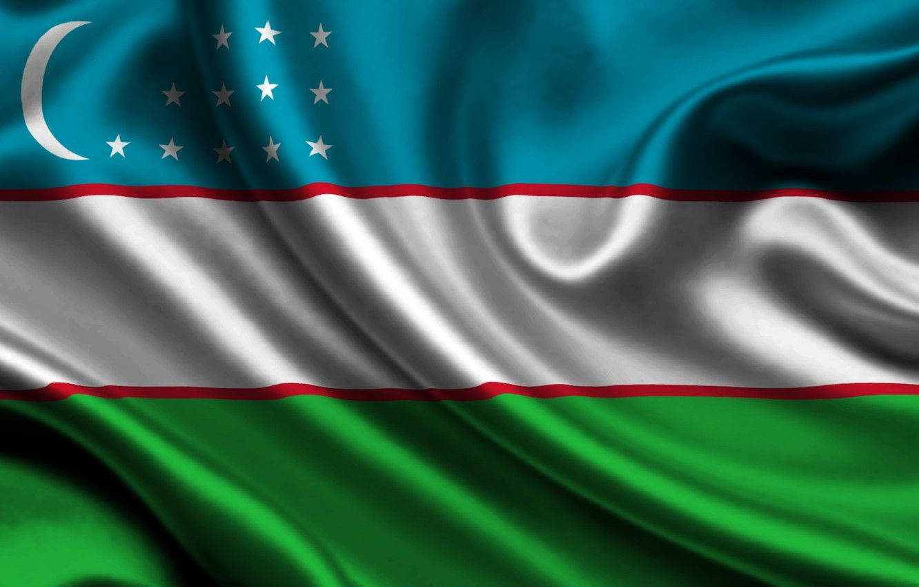 Usbekistan Flag I Satin Stof Wallpaper