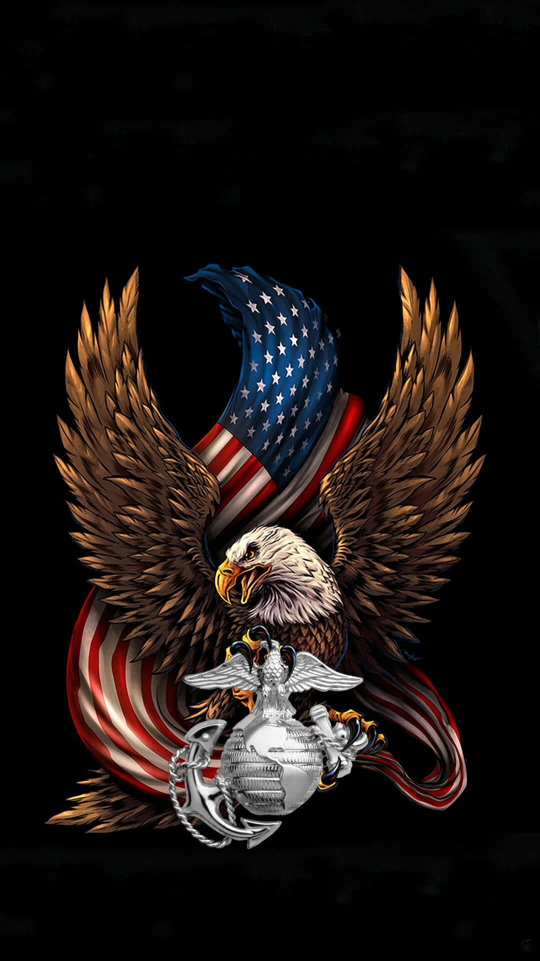 Eagle With American Flag And A Flag Wallpaper