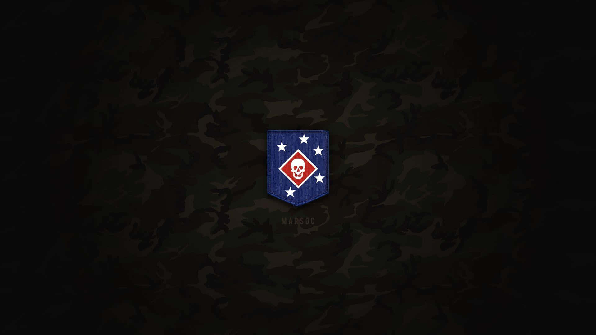 Et camouflage baggrund med et militær emblem ivrigt vist Wallpaper