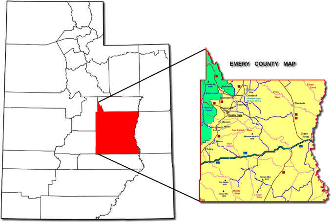 Utah Emery County Map PNG