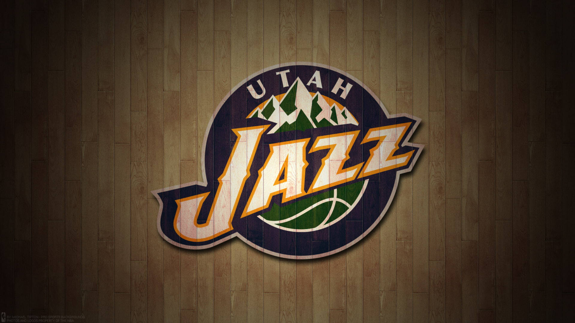 Utah Jazz Emblem Oak Floor Wallpaper