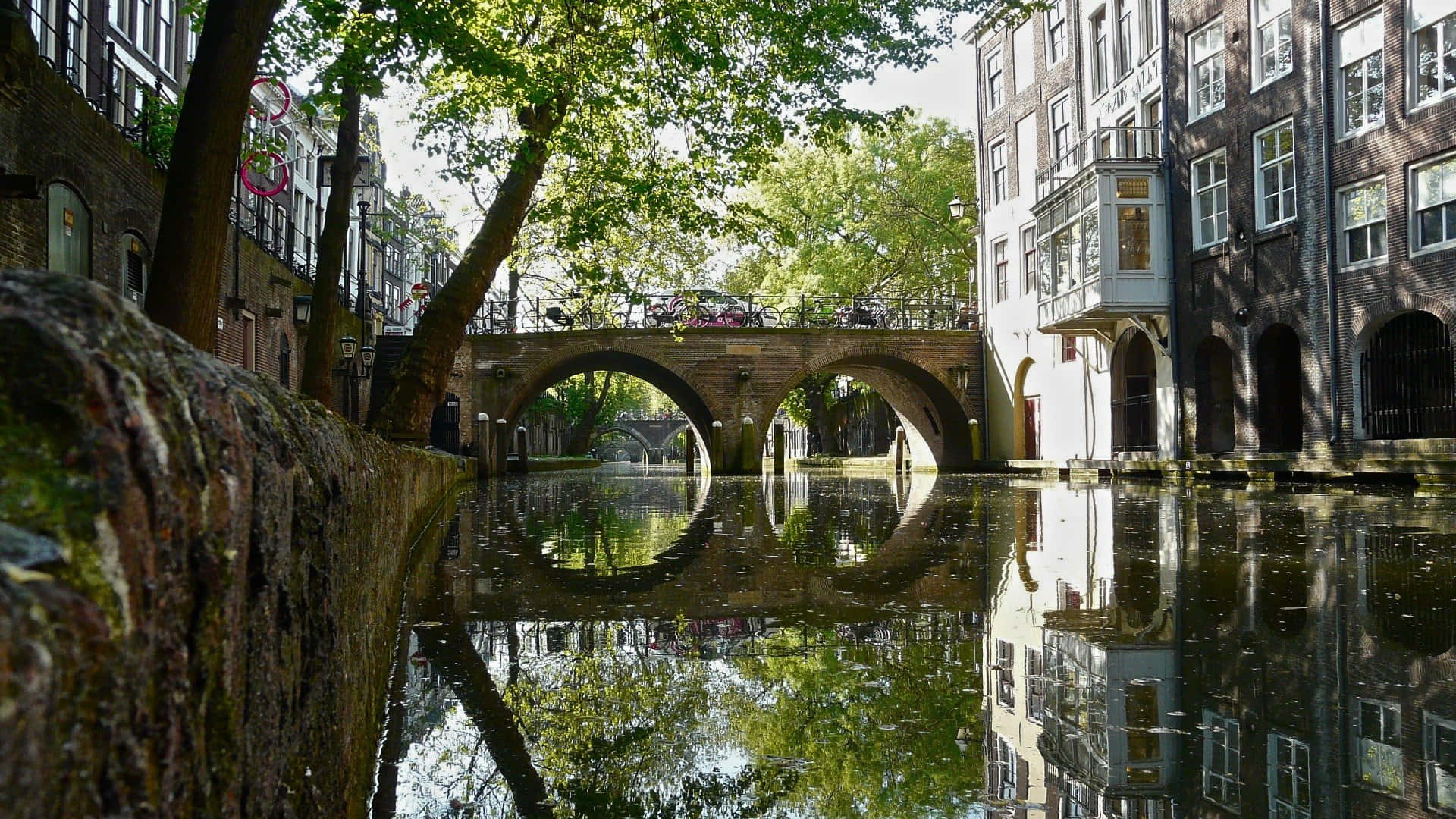 Utrecht Canal Reflections Wallpaper