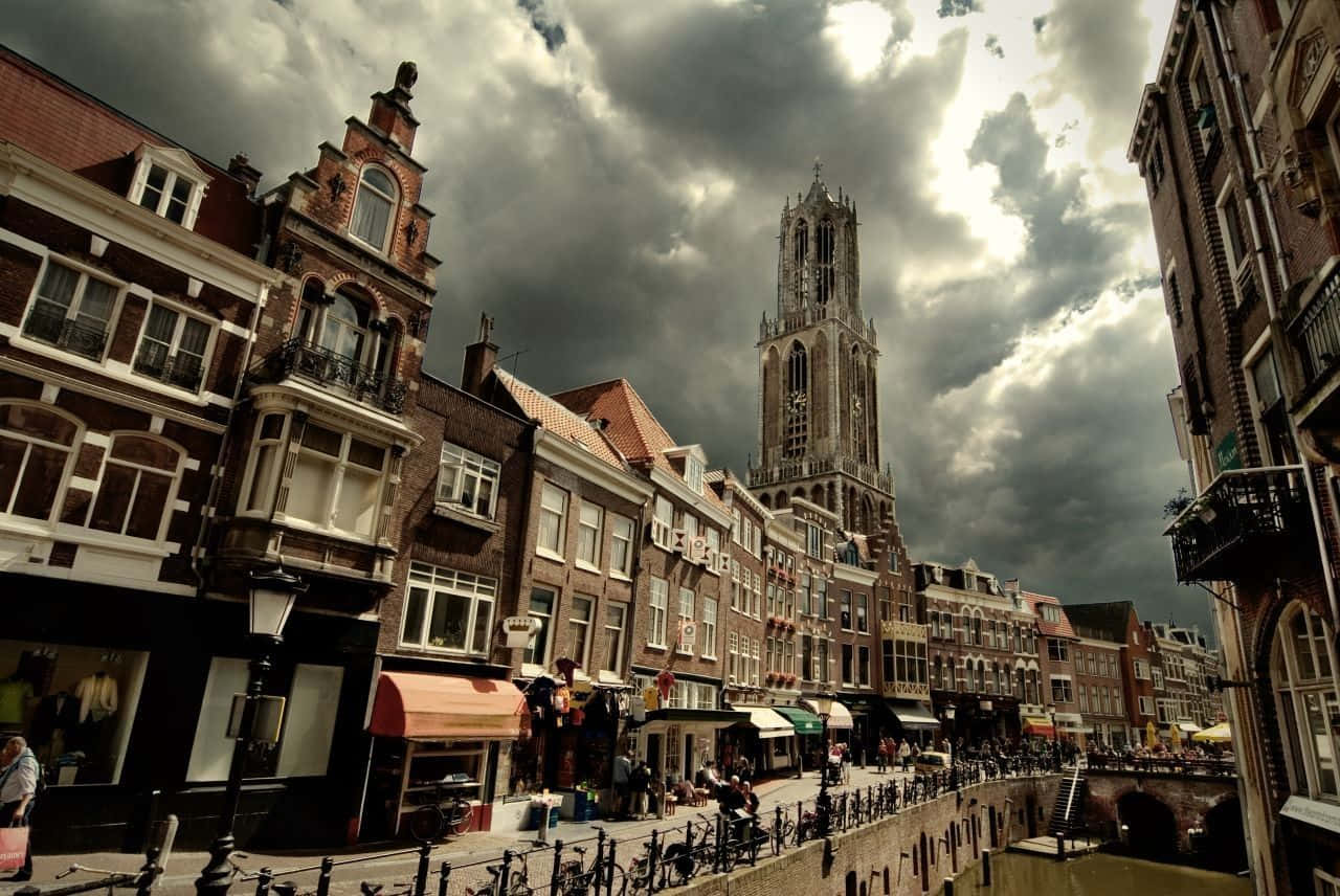 Utrecht Cityscape Dramatic Sky Wallpaper
