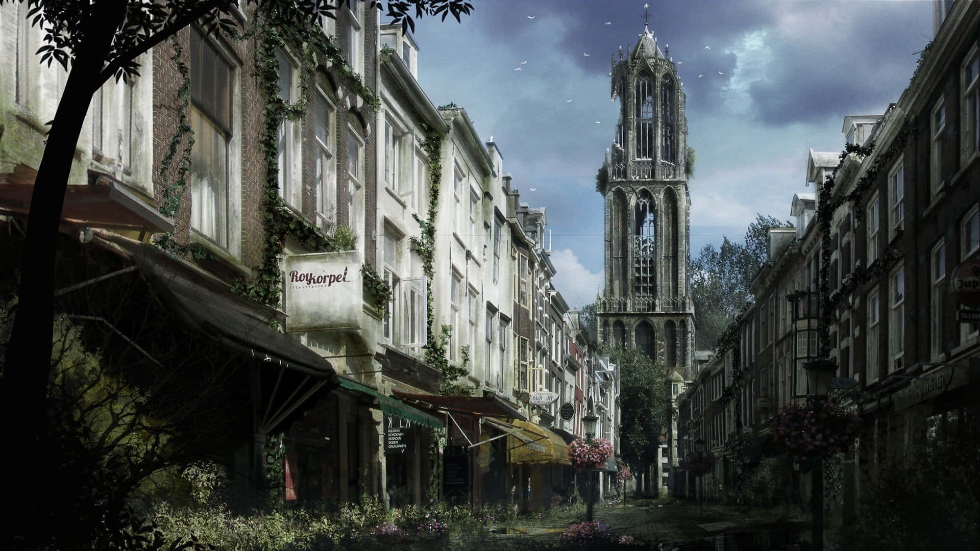 Utrecht Dom Tower Street View Wallpaper