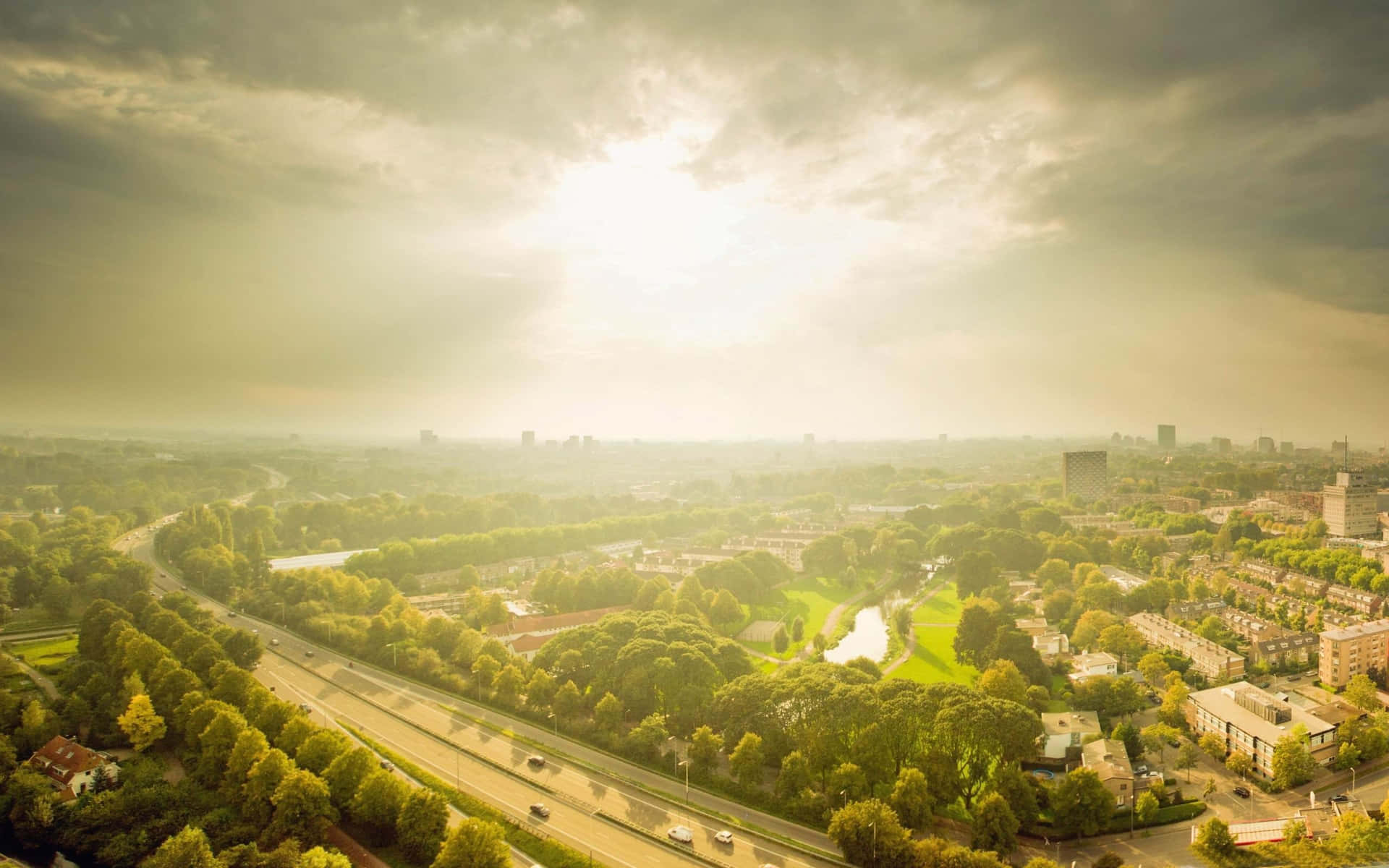 Utrecht Sunlit Aerial View Wallpaper