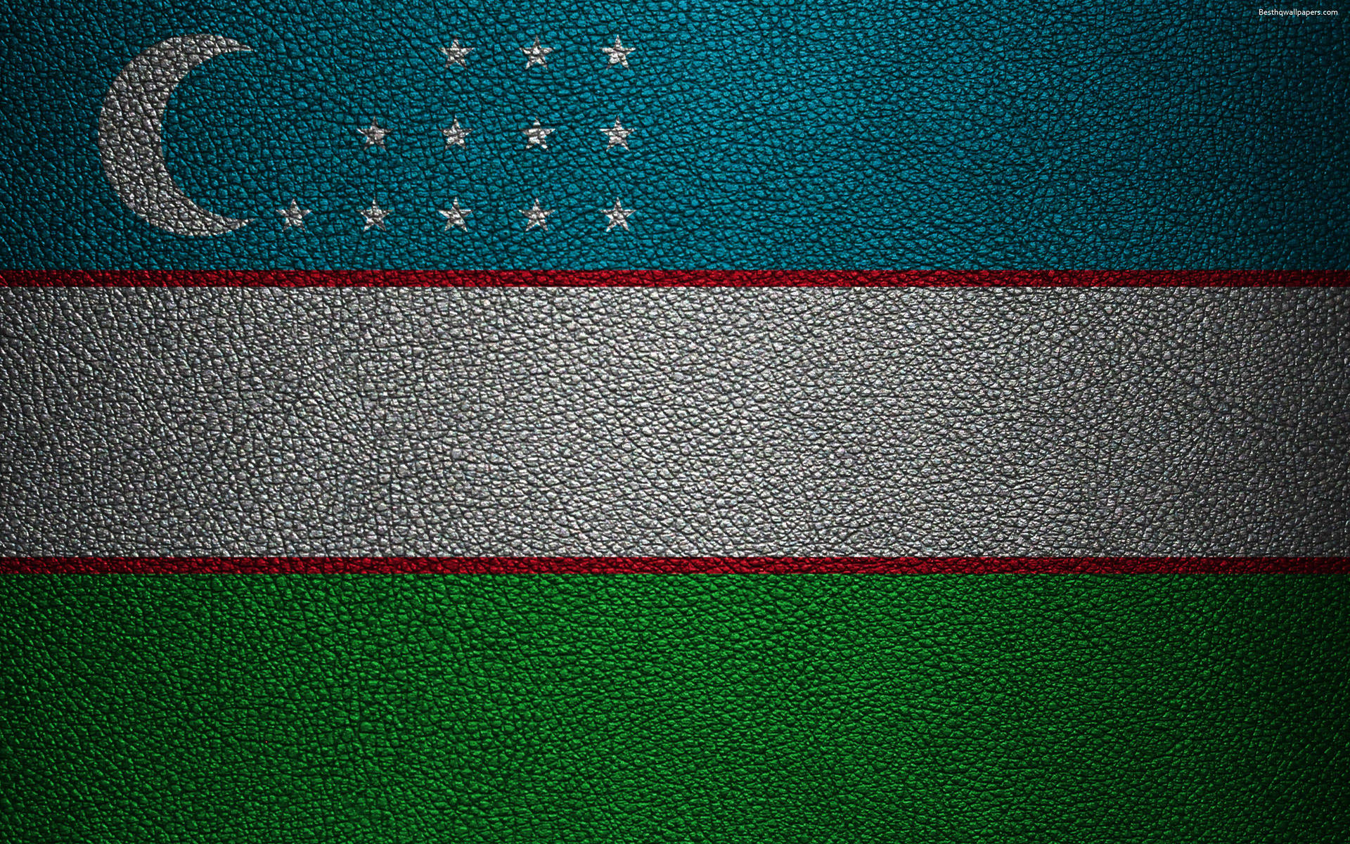 Banderade Uzbekistán En Textura De Cuero Fondo de pantalla