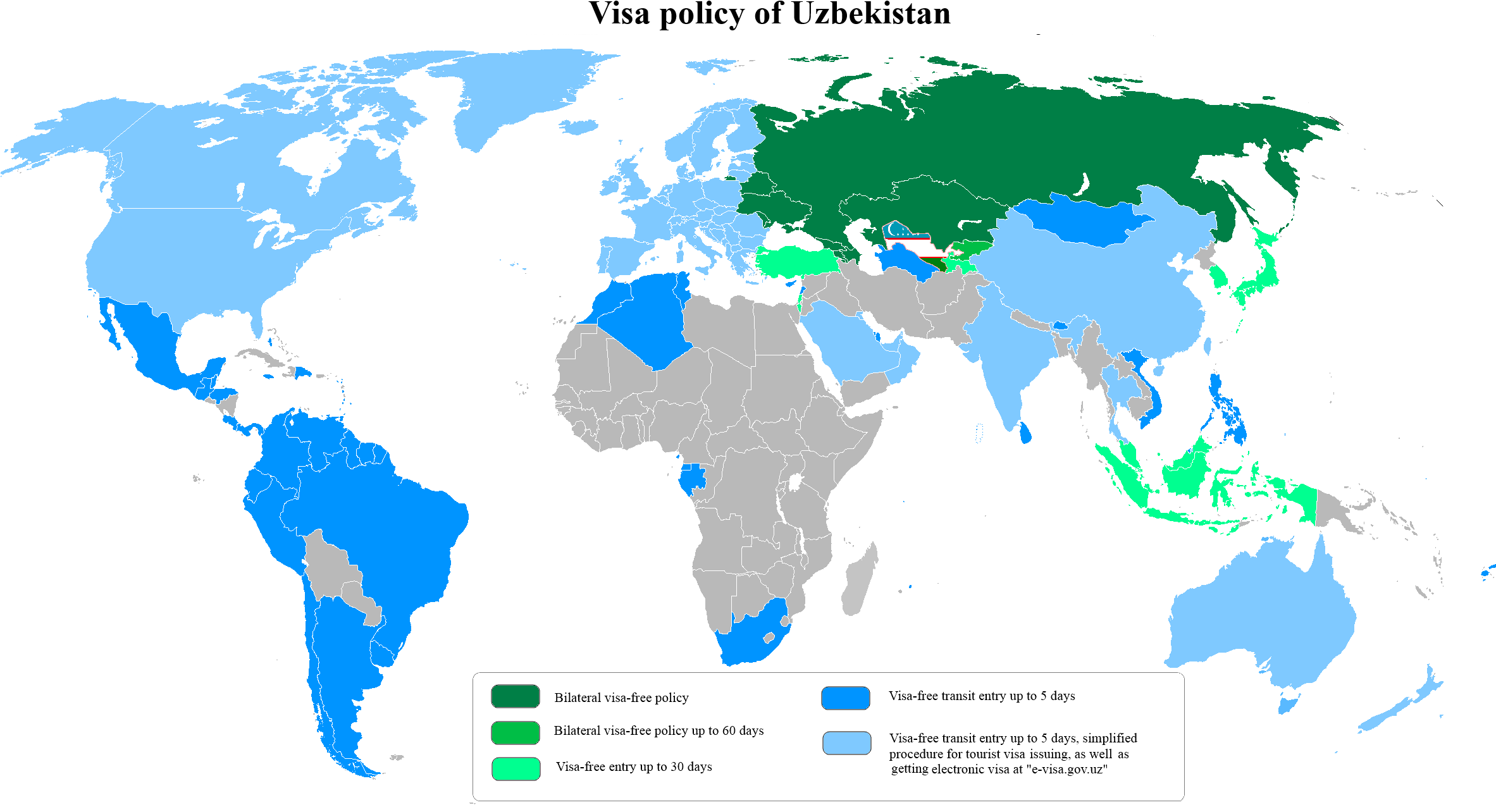 Uzbekistan Visa Policy Map PNG