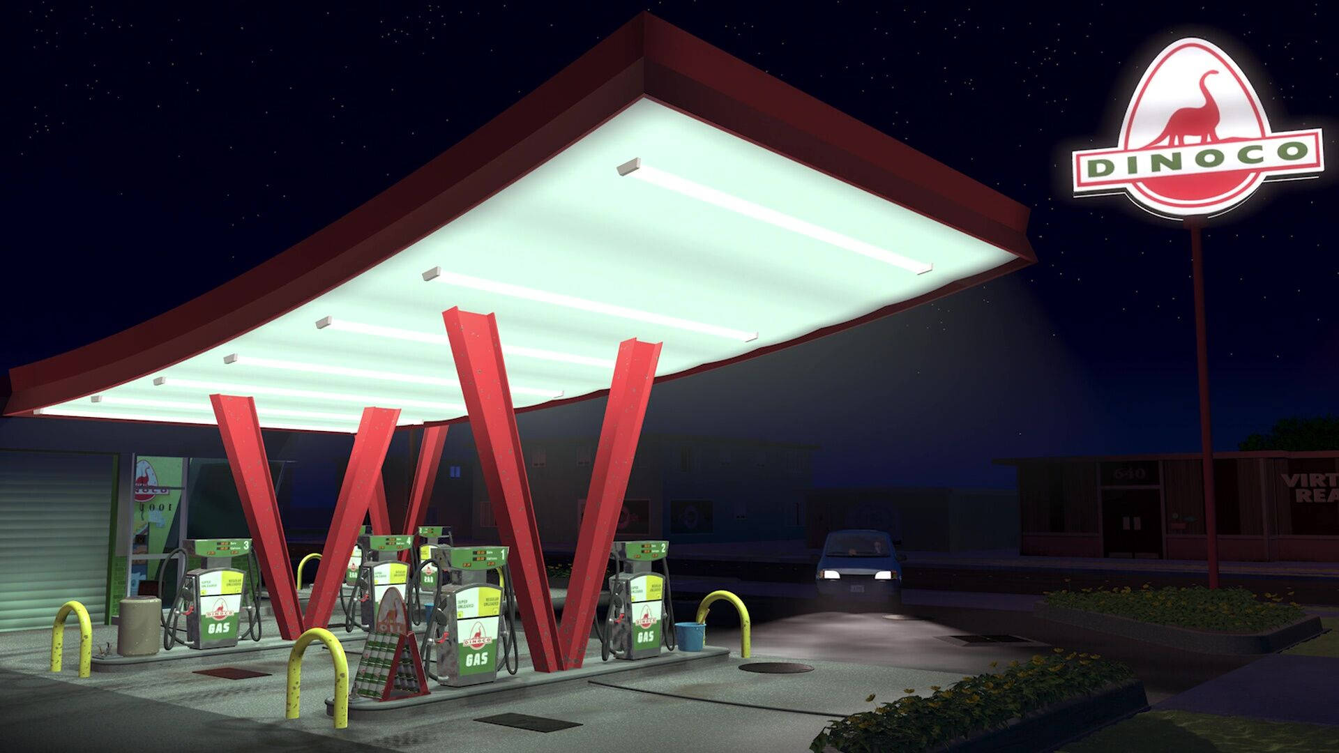 V Red Gas Station Nighttime Wallpaper