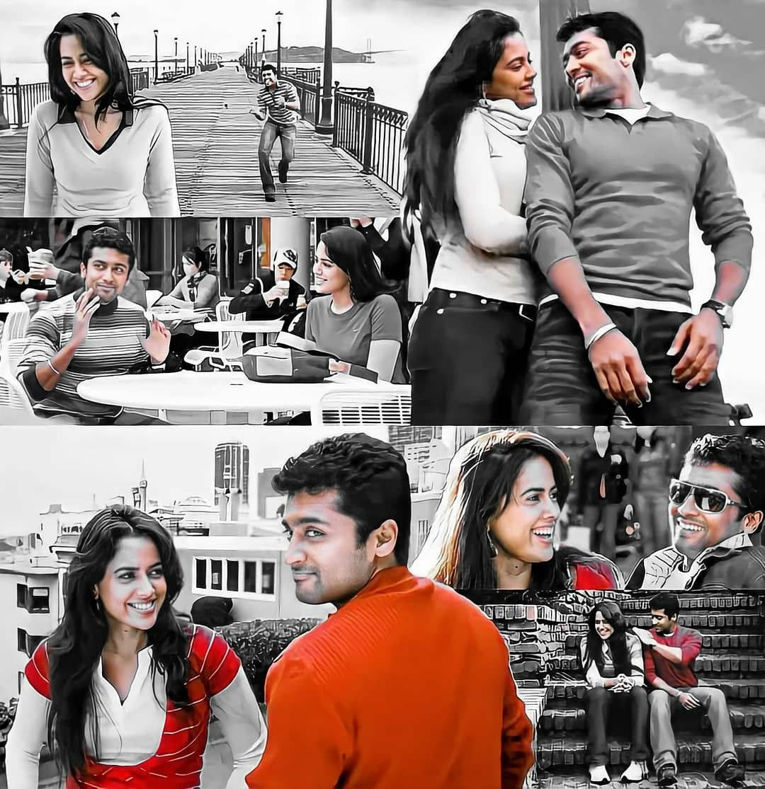 Vaaranam Aayiram Surya And Meghna Happy Scenes Collage Wallpaper