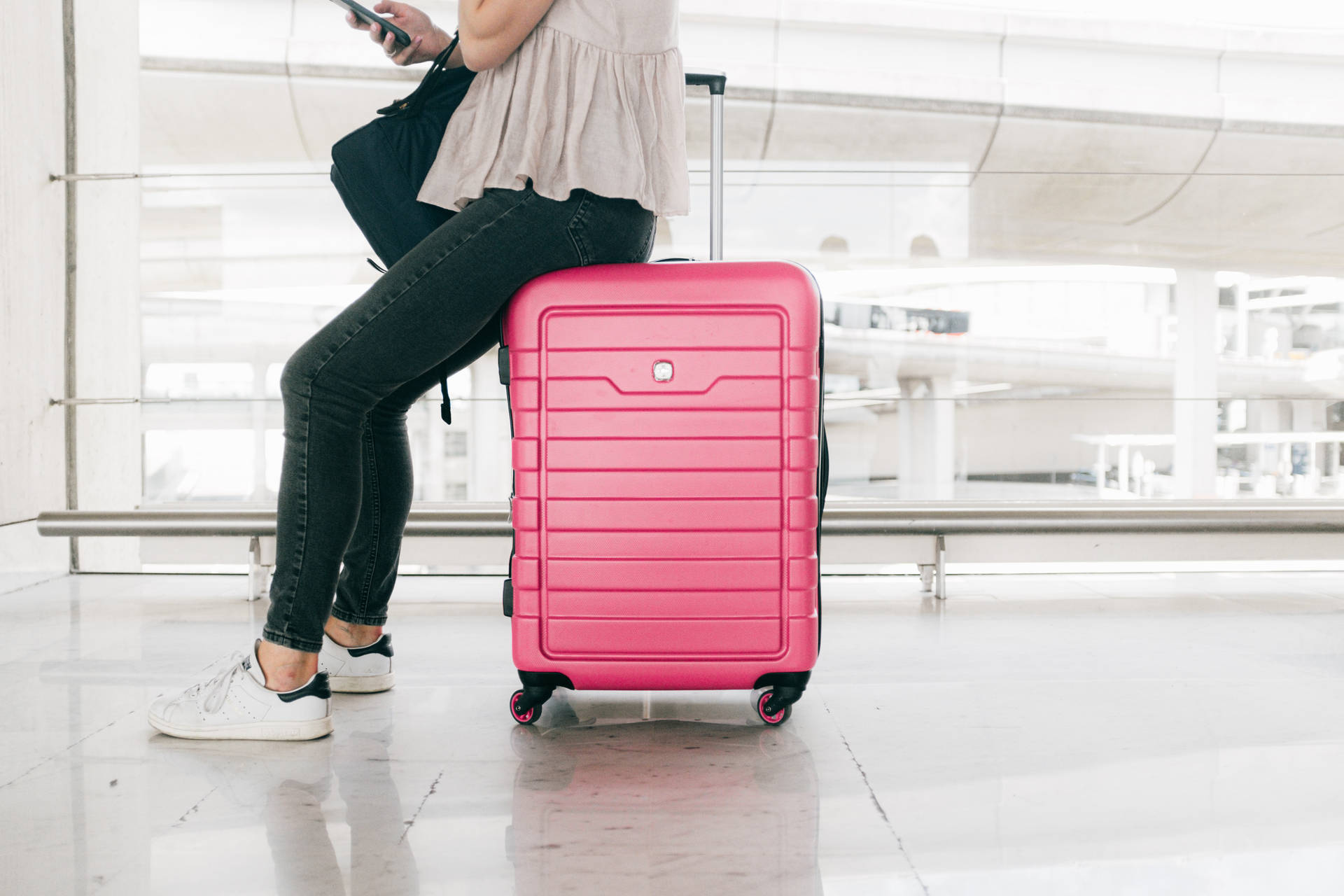 Vacation Pink Suitcase Wallpaper